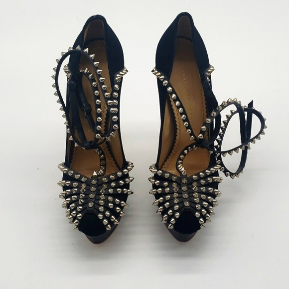 Charlotte olympia size 39 color black suede and silver spikes 100% Authentic - Picture 17 of 17